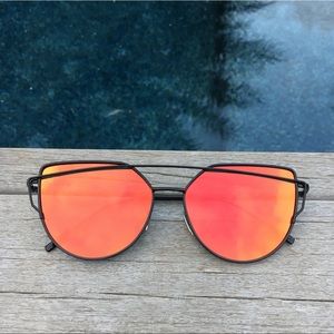 Red Mirror Cat Eye Sunglasses w/ Black Frame